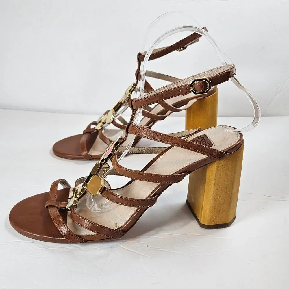 Louise et Cie Leather Strappy Block Heeled Sandals Leeba Women's 9.5‎ Party Work